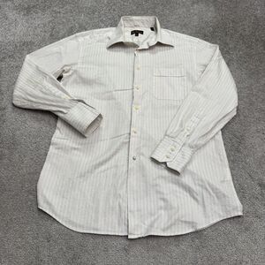 Ben Sherman Vintage Y2K Striped Dress Shirt Mens 15.5 32/33 White Beige Cotton